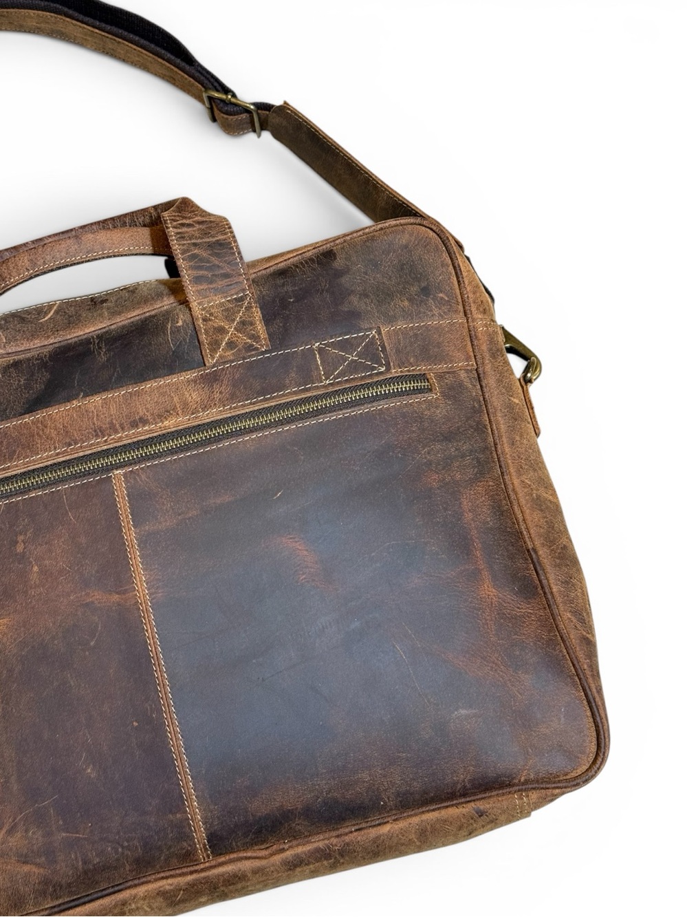 18-Inch Buffalo Leather Briefcase – Distressed Brown Laptop School Messenger Bag - Picture 5 of 16